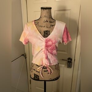 SHEIN Pink Yellow orange pastel cinched Tie Dye Crop Top 0X XL 12
